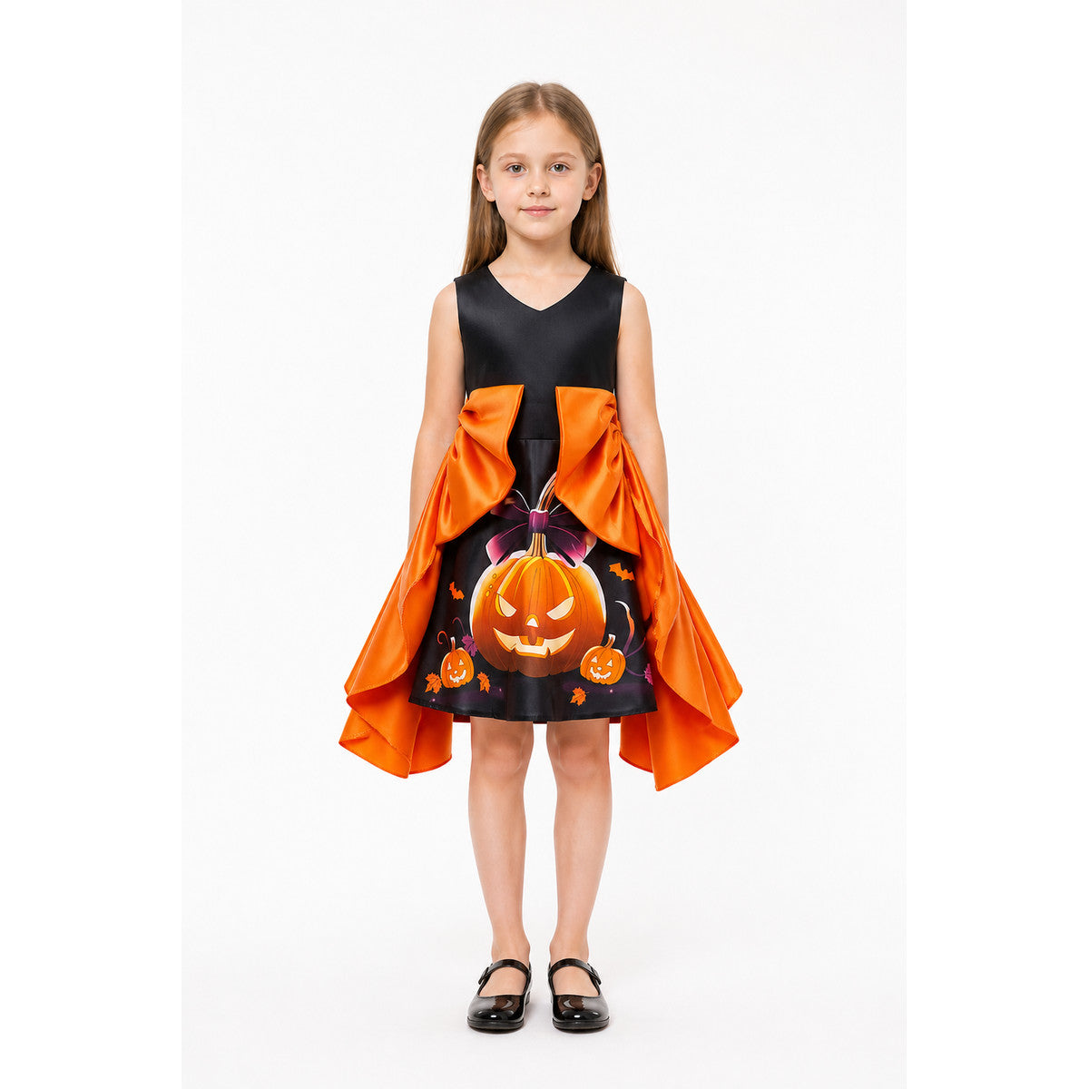 Halloween Cape Dress with Pumpkin Print main product view