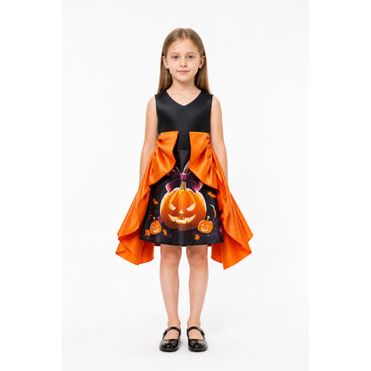 Halloween Cape Dress with Pumpkin Print main product view