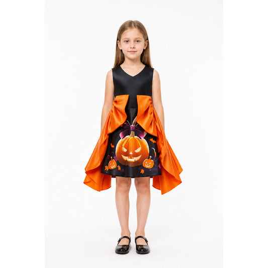 Halloween Cape Dress with Pumpkin Print main product view