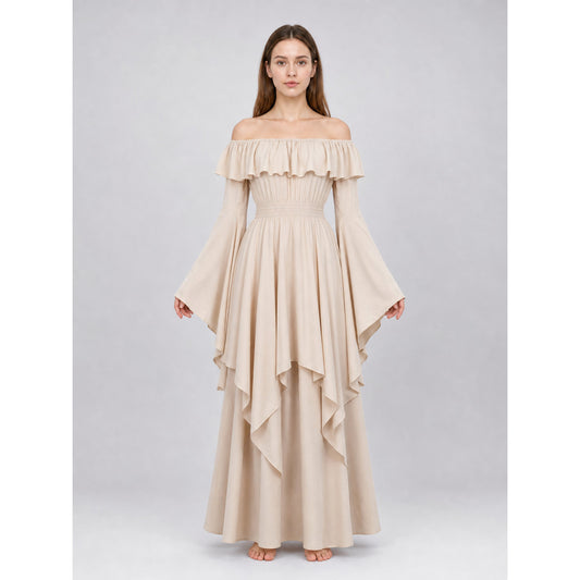 Long Off-the-Shoulder Dress with Ruffles