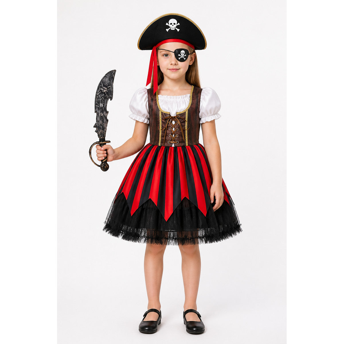 Pirate Costume with Striped Dress and Accessories main product view