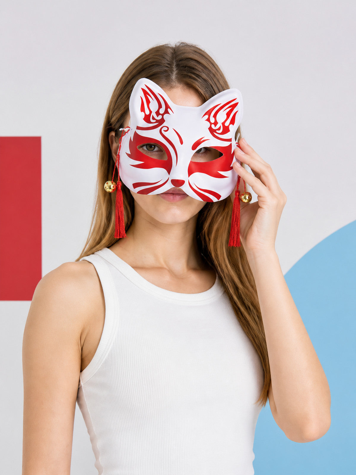 White Fox Carnival Mask with Red Ornament