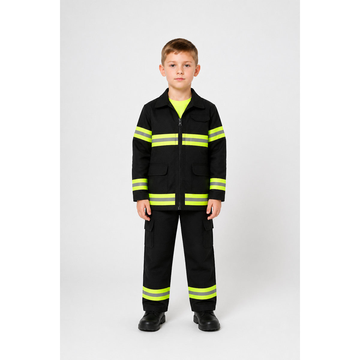 Children’s firefighter costume with reflective stripes