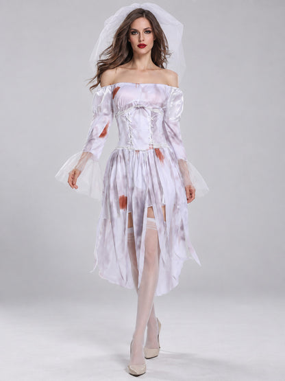 Ghost Bride Carnival Costume with Veil and Belt