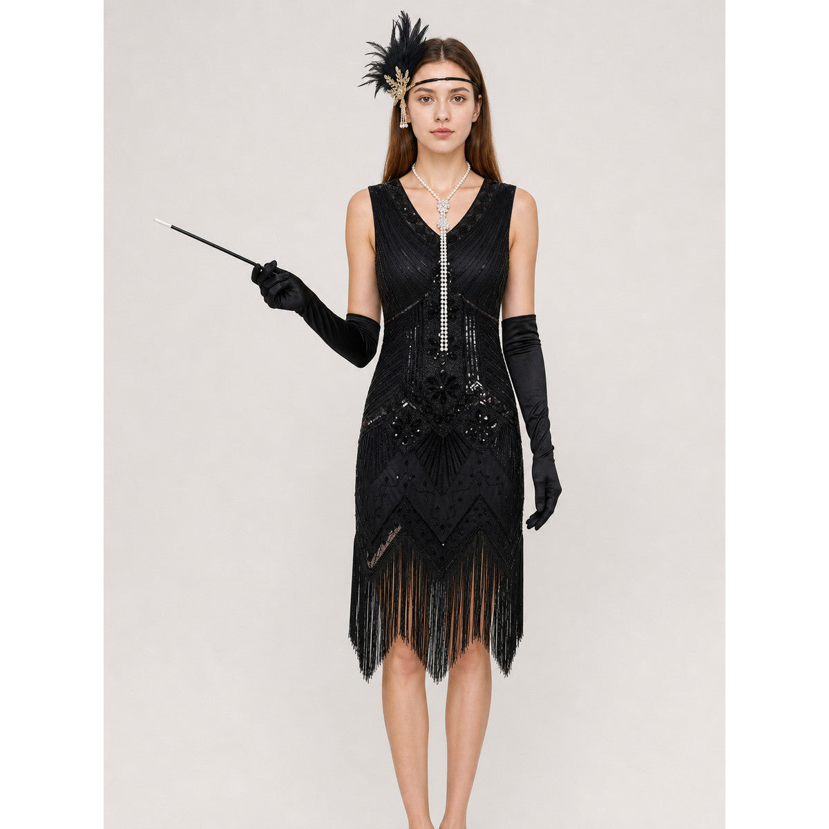 Black Art Deco Flapper Fringe Dress