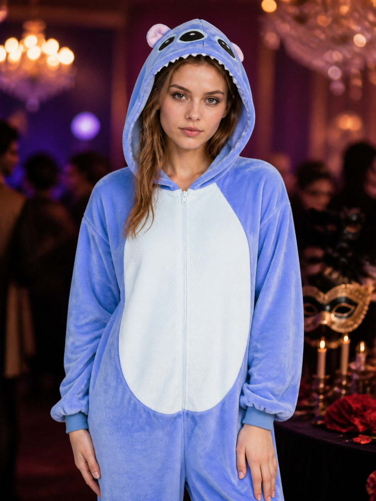 Husky Animal Hooded One-Piece Pajama Costume, Flannel Fall and Winter Loungewear on-model view