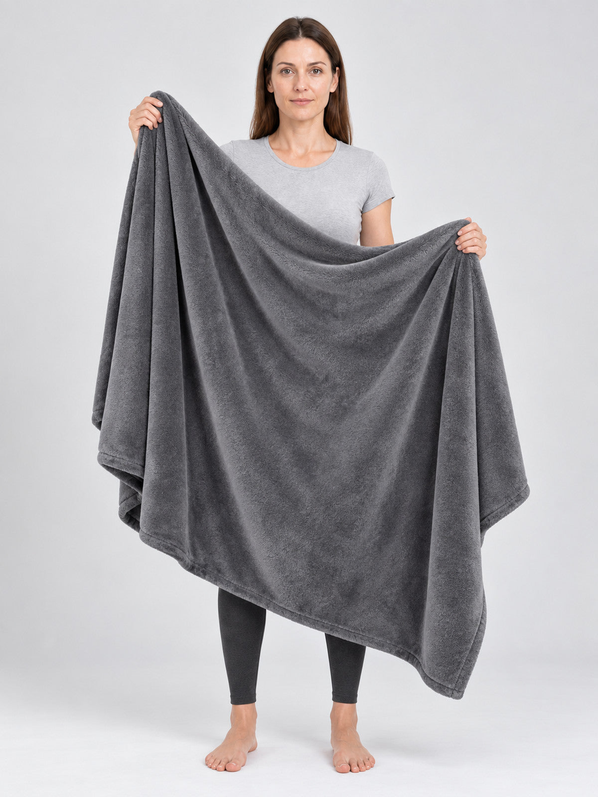 Gray Double-Sided Fleece Throw Blanket with Binding