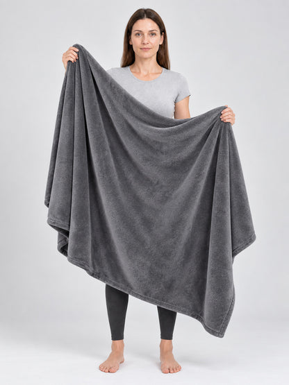 Gray Double-Sided Fleece Throw Blanket with Binding