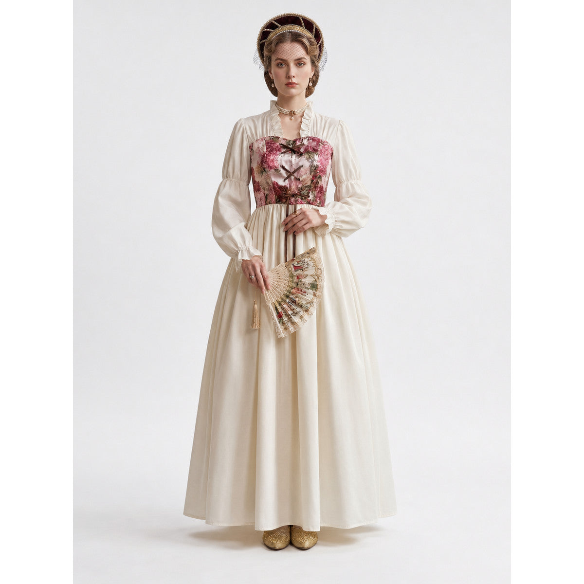 Retro Palace-Style Dress with Floral Print
