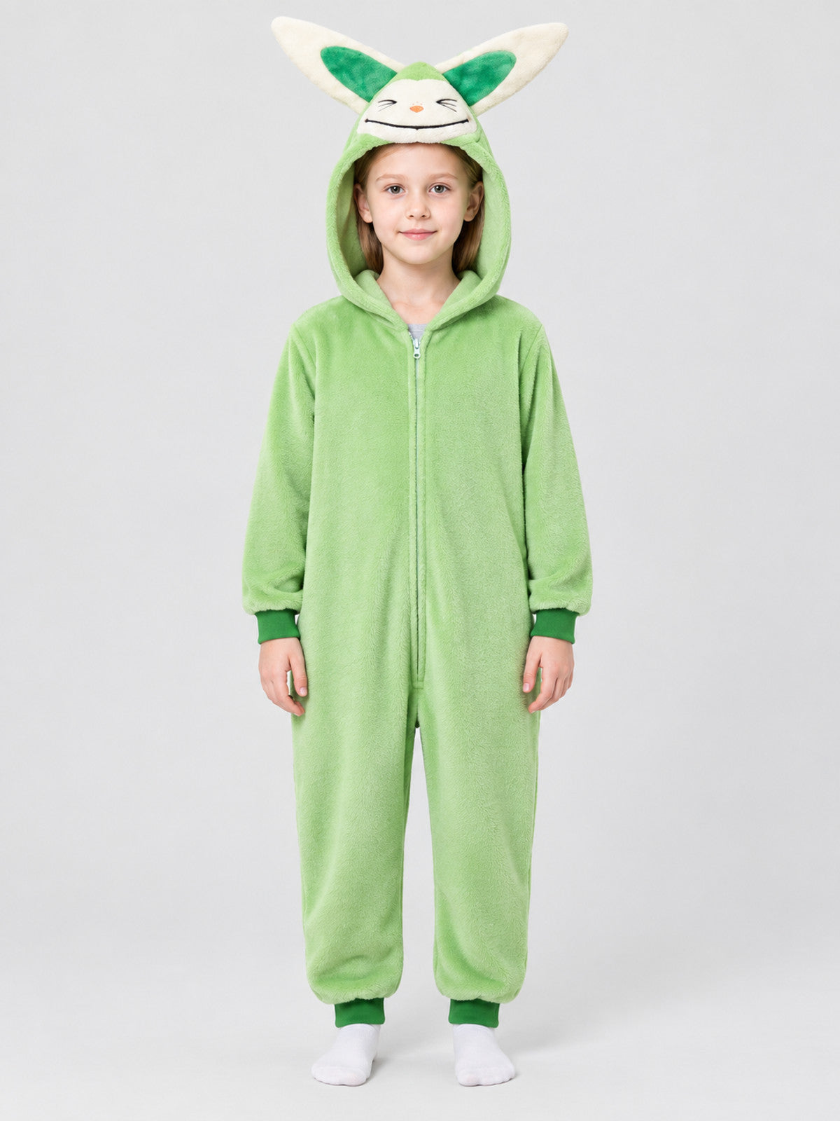 Kids' Bunny Ear Hooded Pajama Jumpsuit with Appliqué
