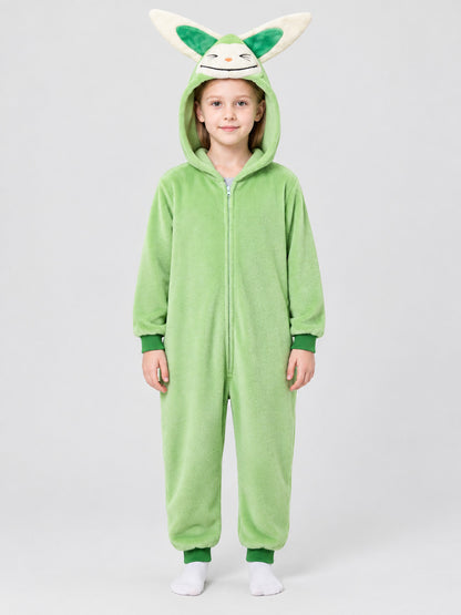 Kids' Bunny Ear Hooded Pajama Jumpsuit with Appliqué