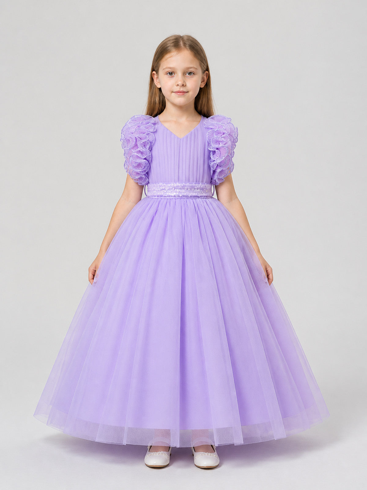 Floor-Length Tulle Dress with Layered Skirt for Weddings on-model view