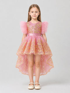 Princess Flower Girl Dress with Wings and Embroidery