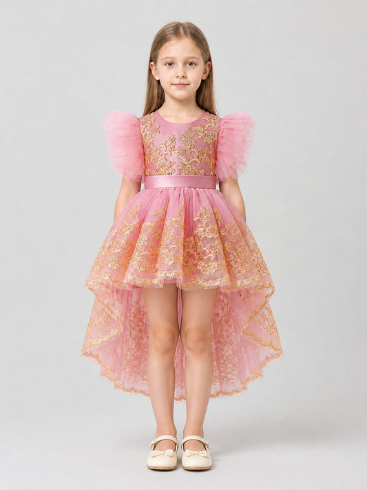 Princess Flower Girl Dress with Wings and Embroidery on-model view
