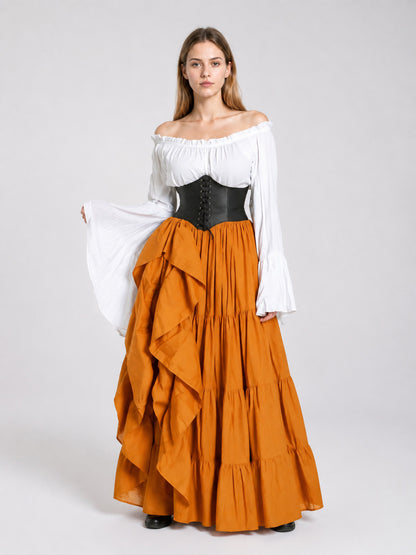 Medieval Dress with Corset Panel and Ruffles on-model view