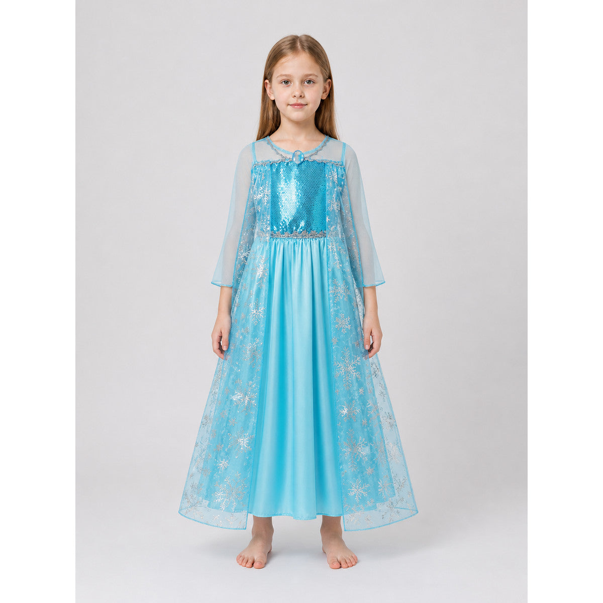 Sparkly Elsa Princess Dress with Snowflakes, Ages 2–8 on-model view