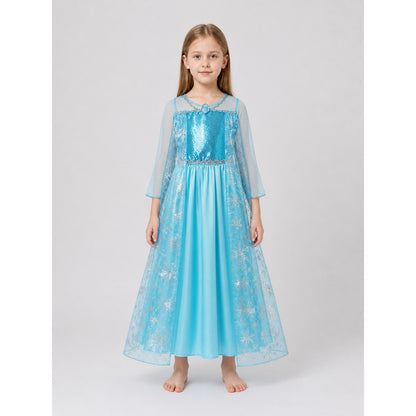 Sparkly Elsa Princess Dress with Snowflakes, Ages 2–8 on-model view