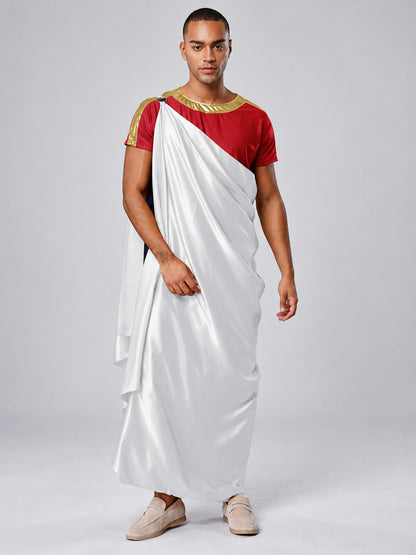 Toga Costume with One-Shoulder Draping and Gold Trim
