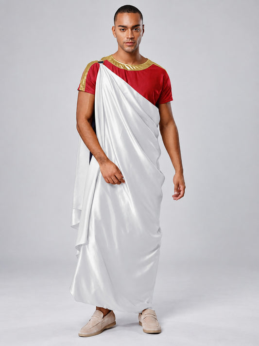Toga Costume with One-Shoulder Draping and Gold Trim