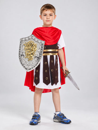 Kids' Warrior Carnival Costume with Red Cape