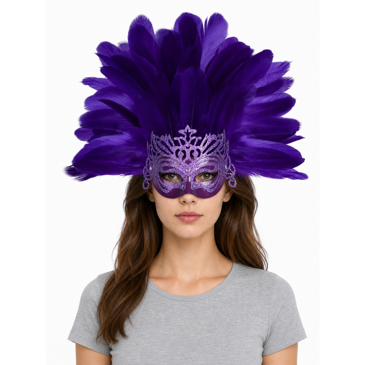 Carnival Headpiece with Feathers and Mask