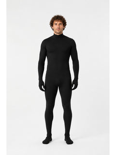 Black Full-Body Jumpsuit with Attached Hands & Feet – High Neck Long Sleeve Unisex Stretch Zentai Costume