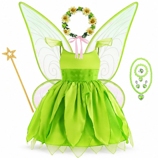 Disney Flower Fairy Dress Up Girls Cosplay Princess Dress Wings Halloween Elves Costume Carnival Party Tinkerbell Bell Dress - Color:Fairy 6