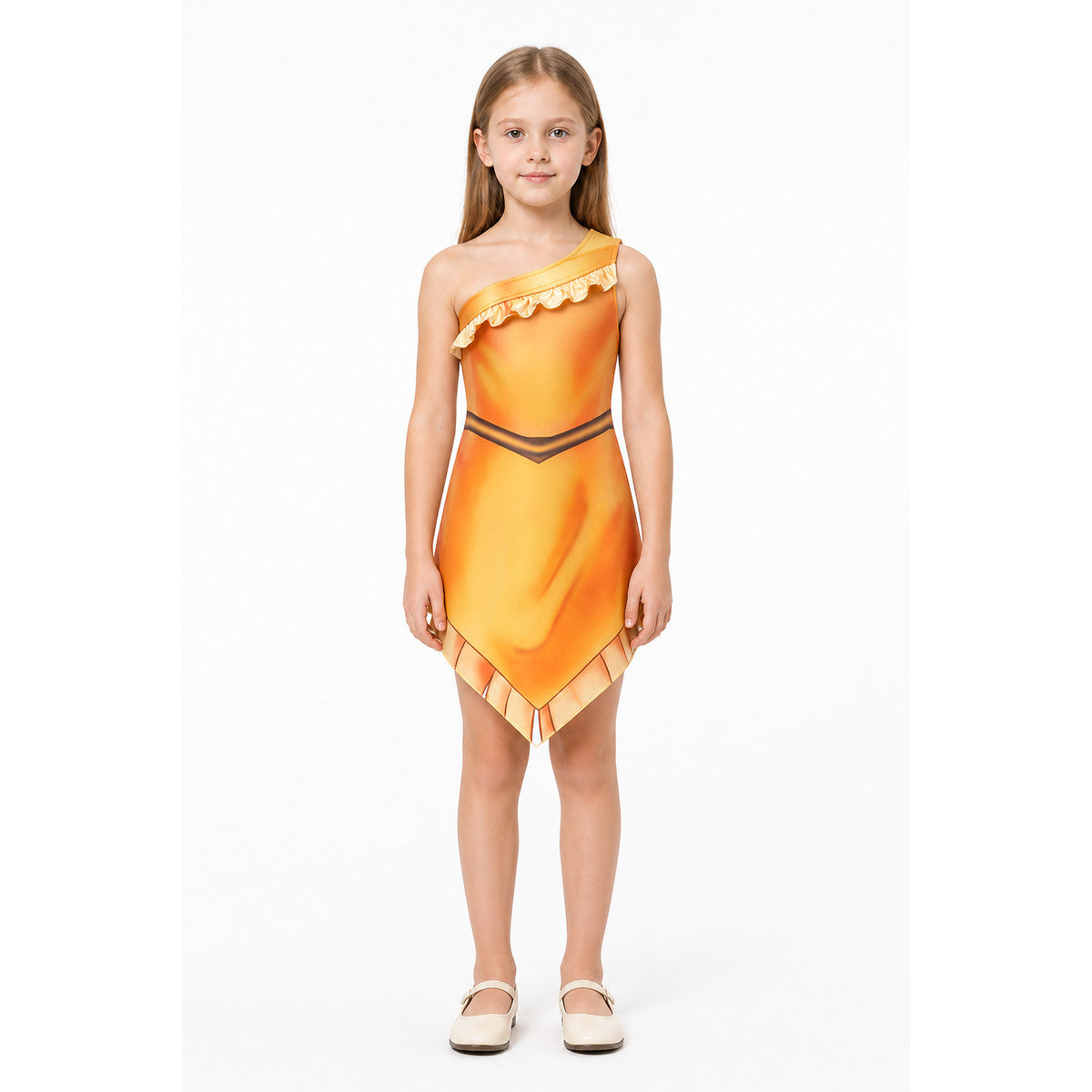 One-Shoulder Pocahontas Dress with an Asymmetrical Hem