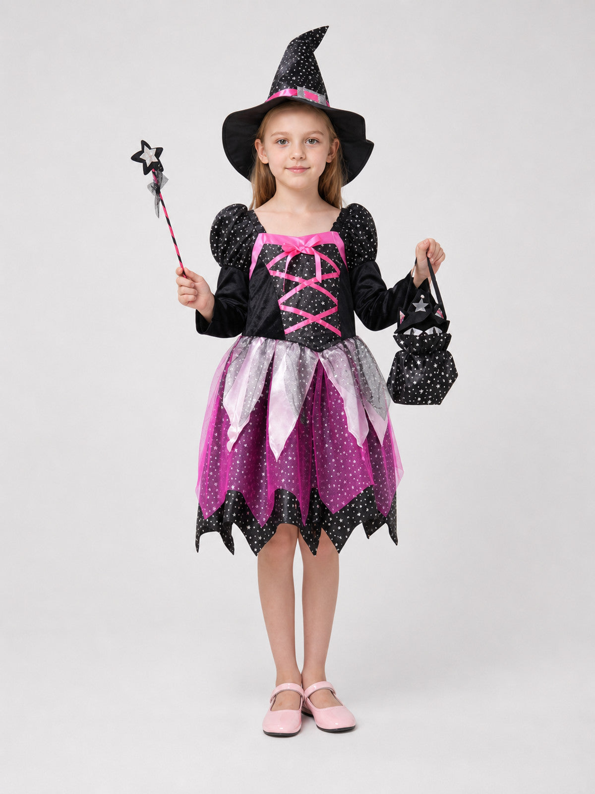 Witch Costume with Hat and Magic Wand on-model view