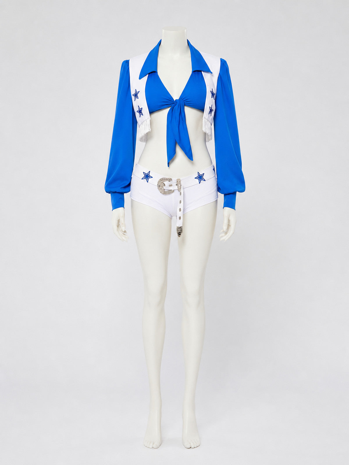 Performance Costume, Blue and White, Stars and Fringe on-model view