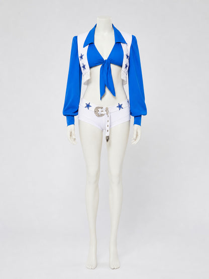 Performance Costume, Blue and White, Stars and Fringe on-model view