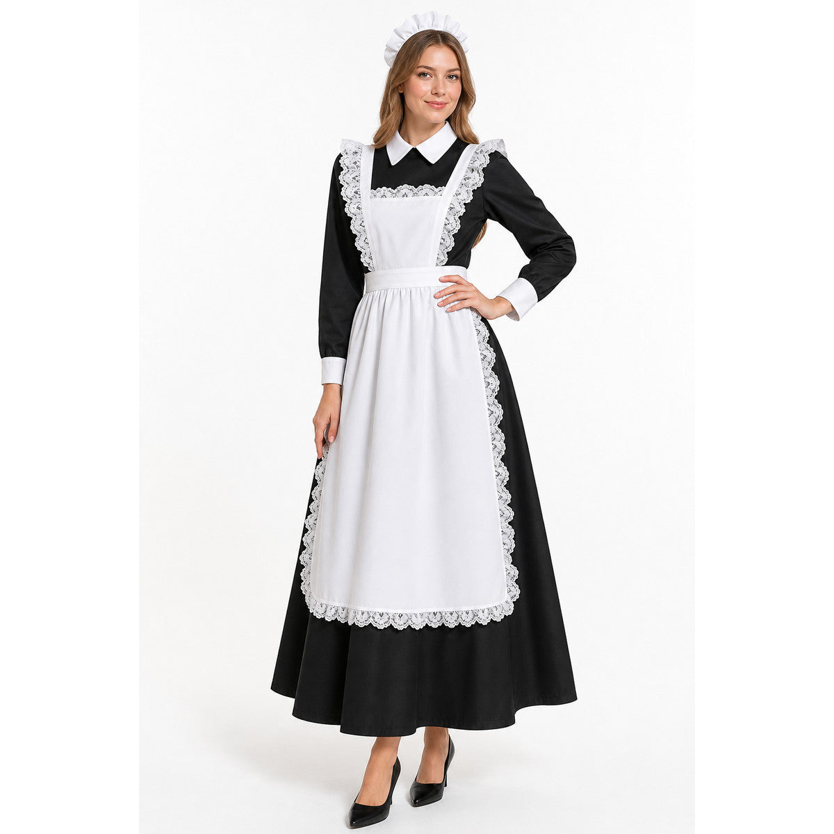 Cosplay Costume: Black-and-White Dress with Apron on-model view