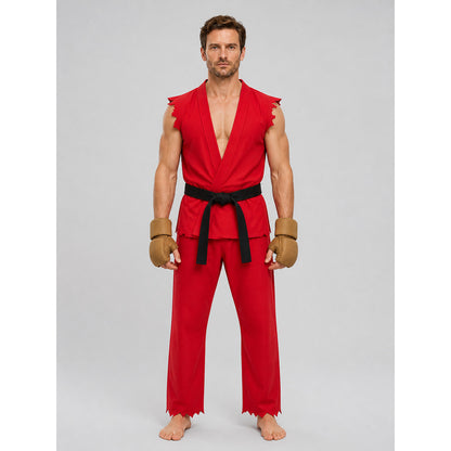 Street Fighter Cosplay Costume: Sleeveless Top, Pants, Belt on-model view