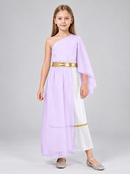 Carnival Dress with One-Shoulder Neckline and Gold-Tone Belt