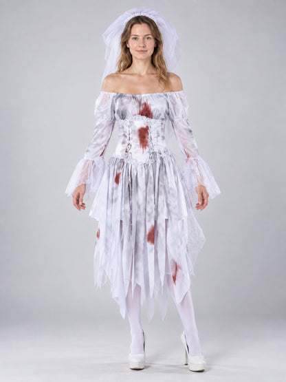 Ghost Costume with Veil and Corset Belt