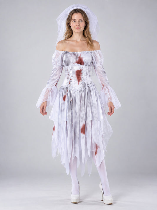 Ghost Costume with Veil and Corset Belt