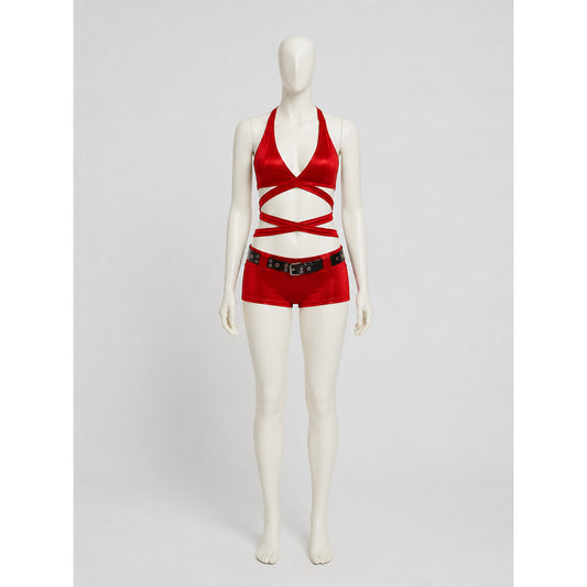 New Year's Costume with Top and Shorts, Red and White on-model view