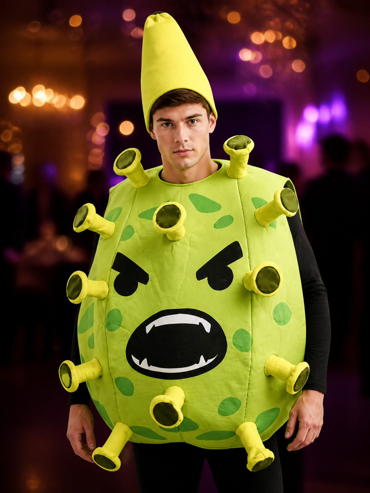 Green Inflatable Virus Costume Jumpsuit, Funny Halloween Party Outfit on-model view