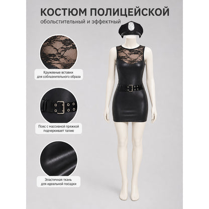 Black Floor-Length Police-Style Lace Costume Dress