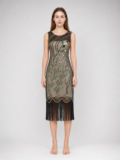 Gatsby-Style Dress with Fringe and Sequins front view