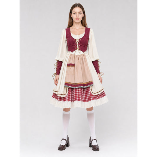 Little Red Riding Hood Costume with Apron and Full Skirt on-model view