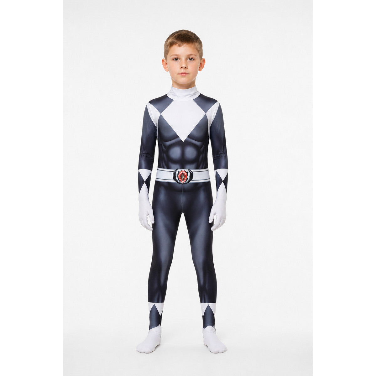 Children’s superhero-themed carnival jumpsuit costume with mask main product view