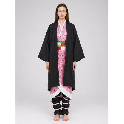 Anime-style cosplay costume: kimono, sash, and accessories on-model view