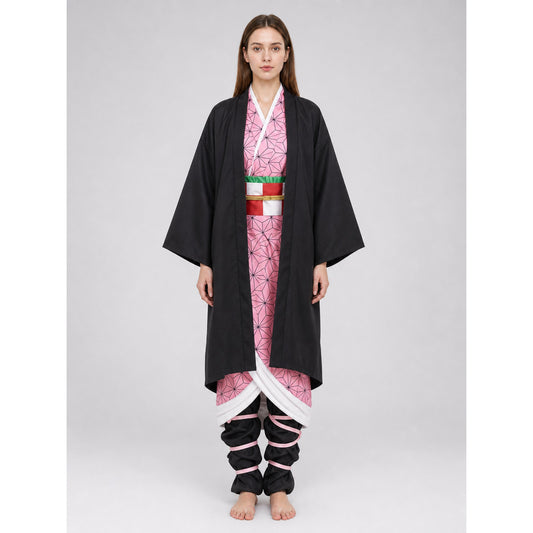 Anime-style cosplay costume: kimono, sash, and accessories