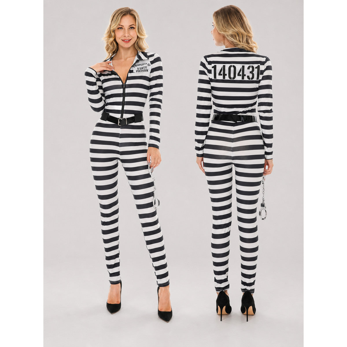 Striped carnival jumpsuit with number print