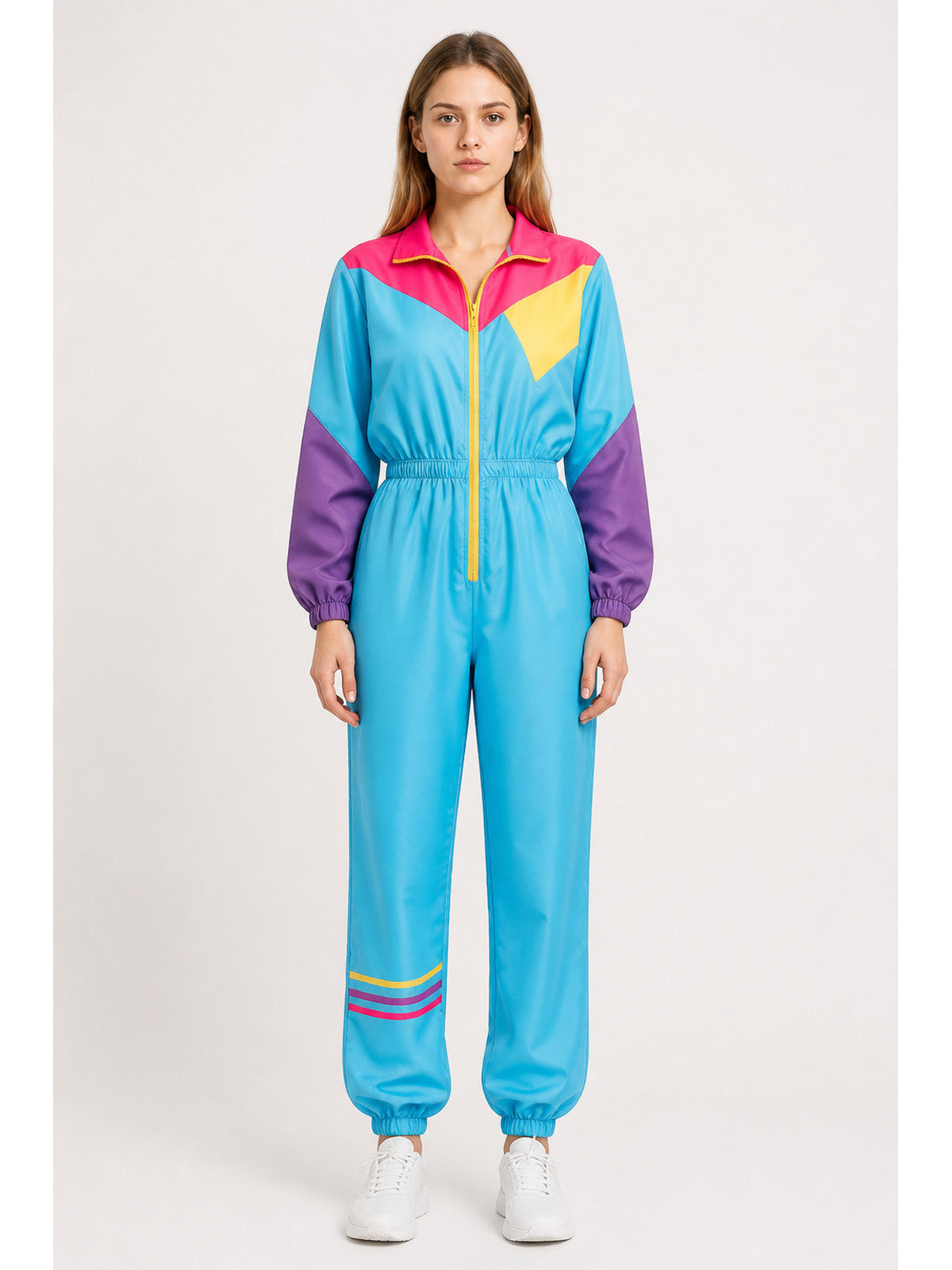 Retro Jumpsuit with a Zipper and Multicolored Panels main product view