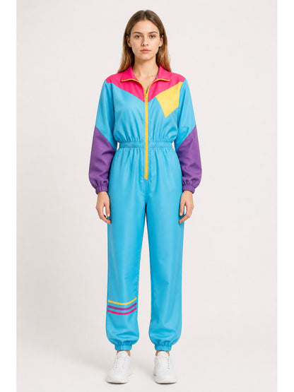 Retro Jumpsuit with a Zipper and Multicolored Panels main product view