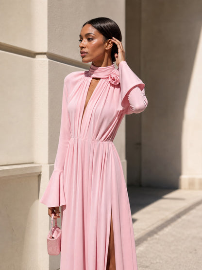 Women's Long Dress with Draping and Flowers main product view