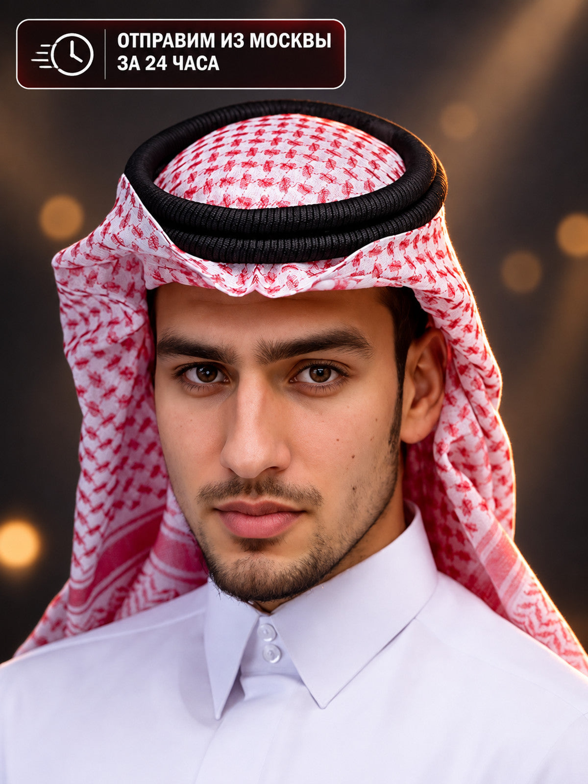 Arabic Headscarf with Red Geometric Pattern main product view