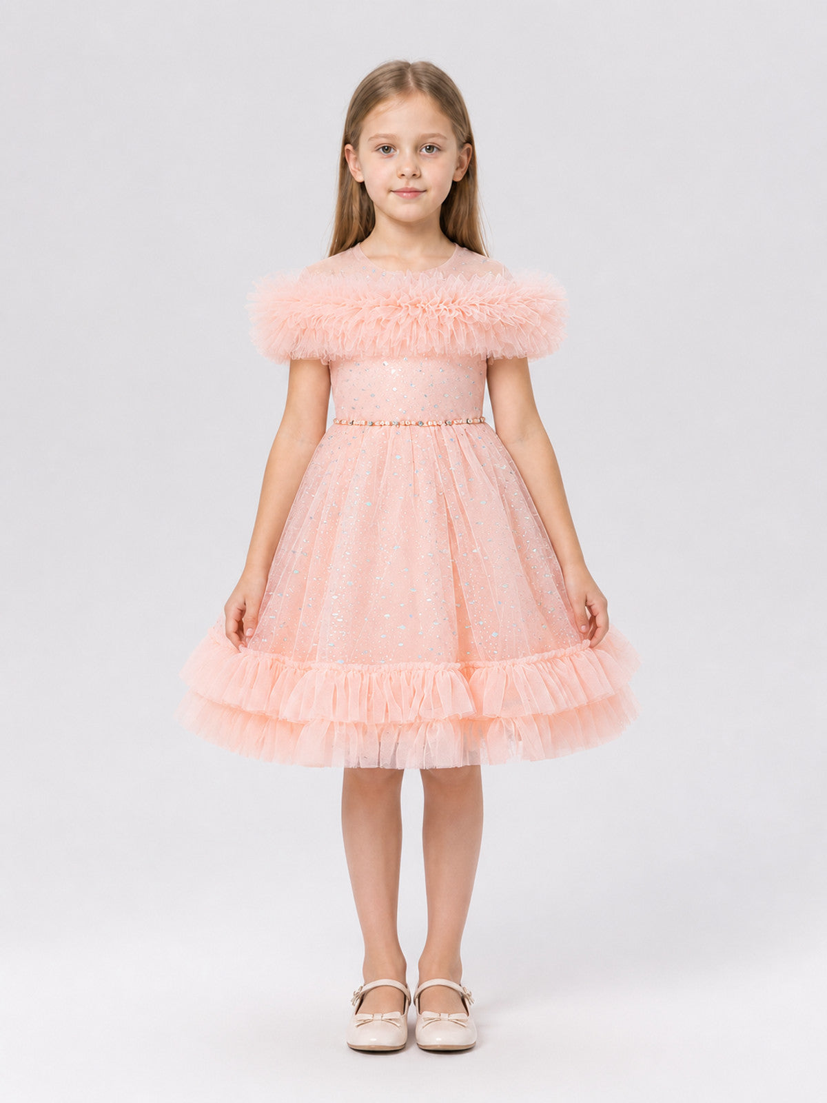 Pink Princess Dress with Sequins and Tulle on-model view